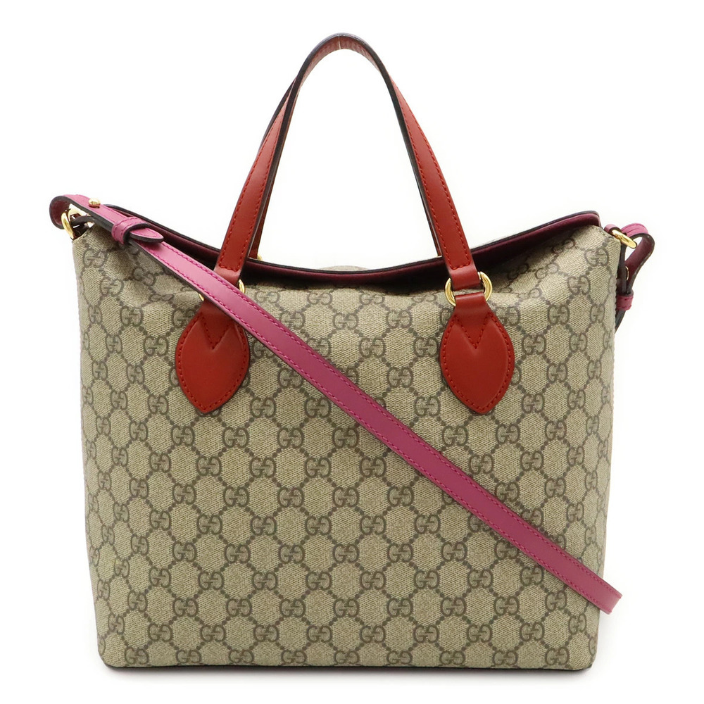 Gucci GG Supreme Tote Bag 2way Crossbody Leather Beige Cream Pink Red